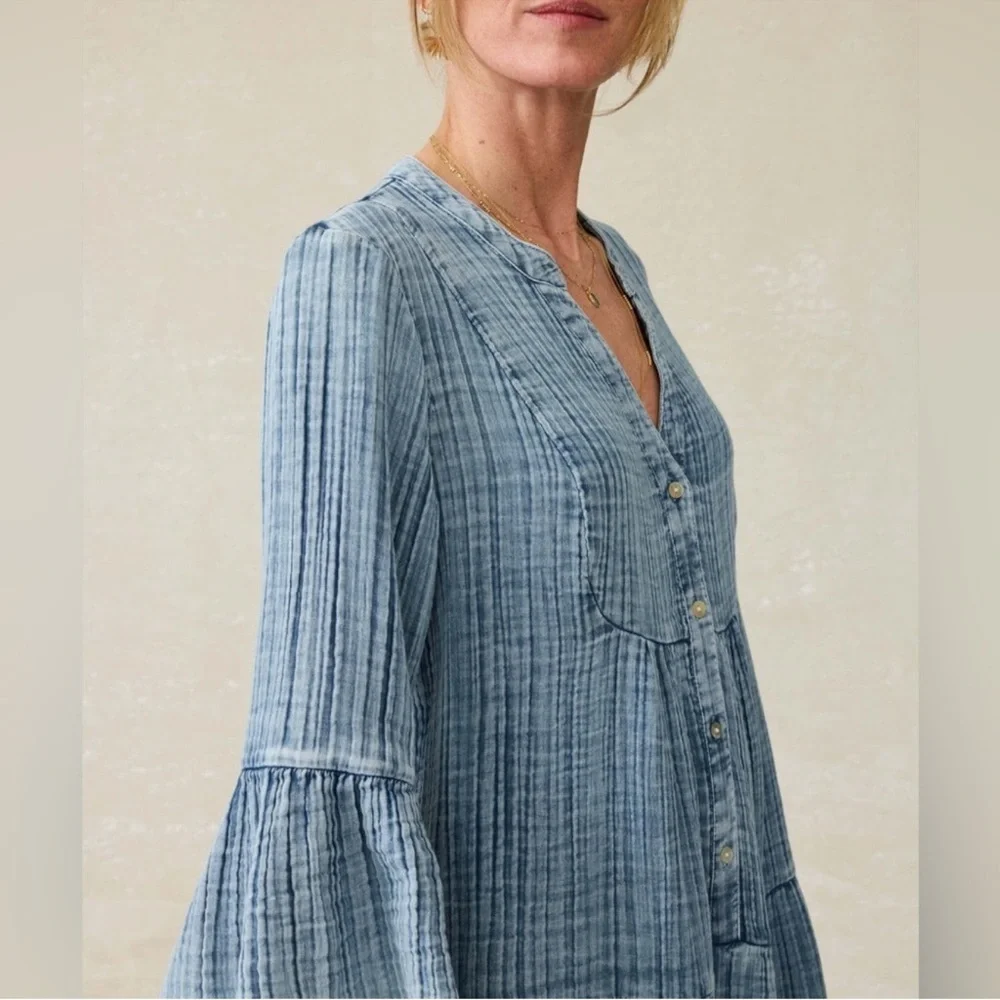 Faherty Dune Cotton Gauze Kasey Midi Dress, Light Blue Indigo, Size S, NWT - Picture 7 of 9